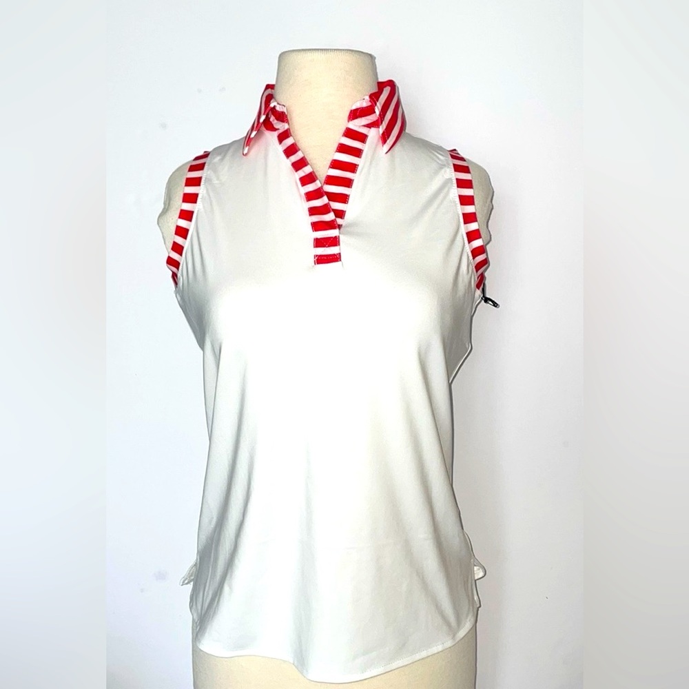 Belyn Key White and Red Striped Sleeveless Top